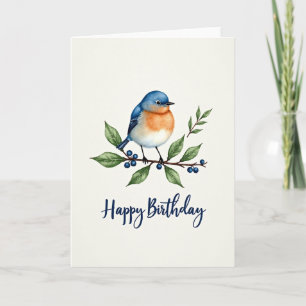 Tarjeta de cumpleaños de pájaro azul acuarela