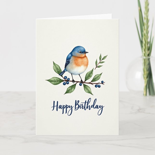 Tarjeta de cumpleaños de pájaro azul acuarela (Anverso)