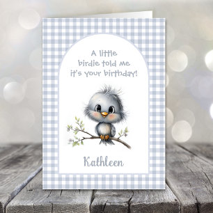 Tarjeta de cumpleaños de pájaro caprichoso en una