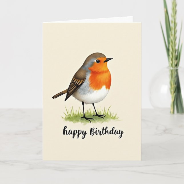 Tarjeta de cumpleaños de pájaro con acuarela alegr (Anverso)