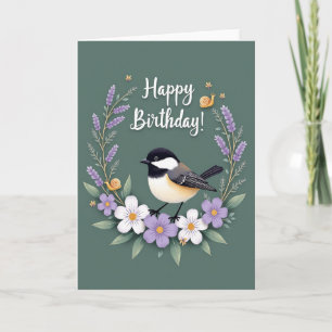 Tarjeta de cumpleaños de pájaro con gorra dulce