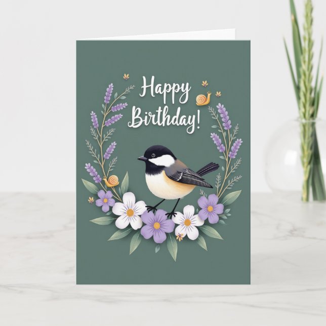 Tarjeta de cumpleaños de pájaro con gorra dulce (Anverso)