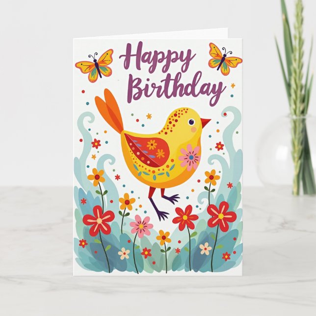 Tarjeta de cumpleaños de pájaro con patrón (Anverso)