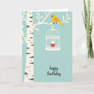 Tarjeta de cumpleaños de pájaro de abedul suave