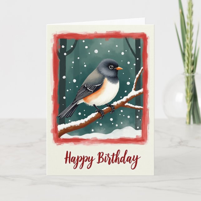 Tarjeta de cumpleaños de pájaro de invierno (Anverso)