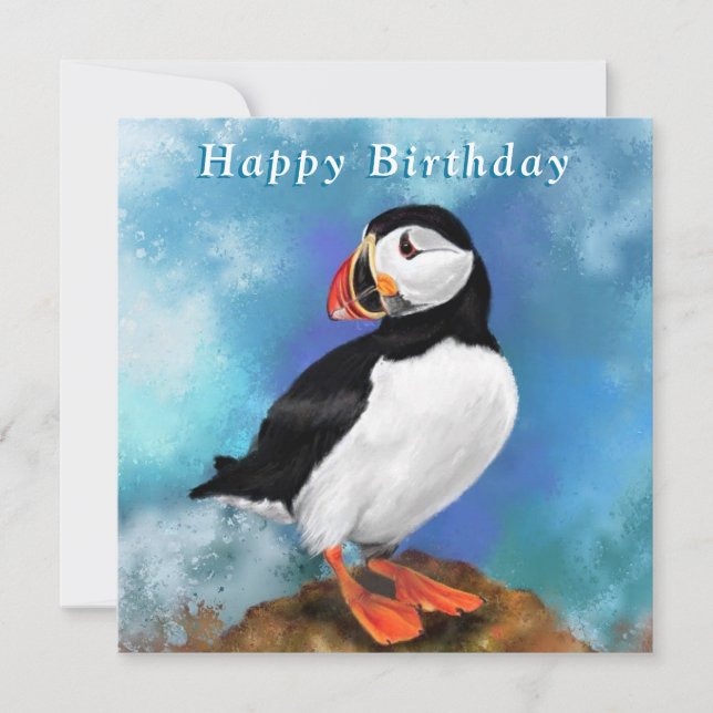 Tarjeta de cumpleaños de pájaro de Puffin Atlántic (Anverso)