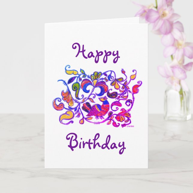 Tarjeta de cumpleaños de pájaro del norte al estil (Orquídea)
