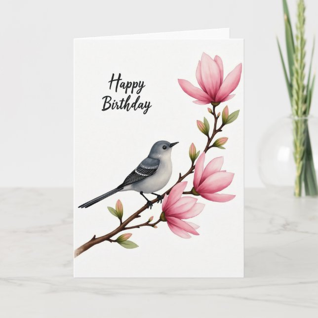 Tarjeta de cumpleaños de pájaro en flor (Anverso)