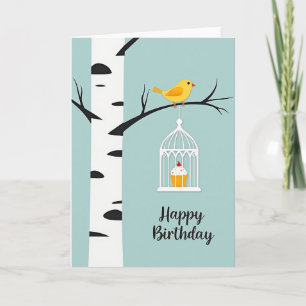 Tarjeta de cumpleaños de pájaro en jaula de papel 