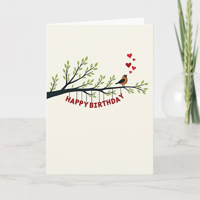 Tarjeta de cumpleaños de pájaro en rama (Anverso)