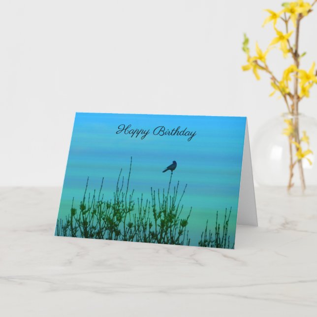 Tarjeta de cumpleaños de pájaro en un árbol (flor amarilla)
