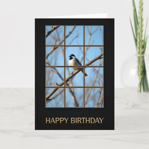 Tarjeta de cumpleaños de pájaro enmarcado en dorad