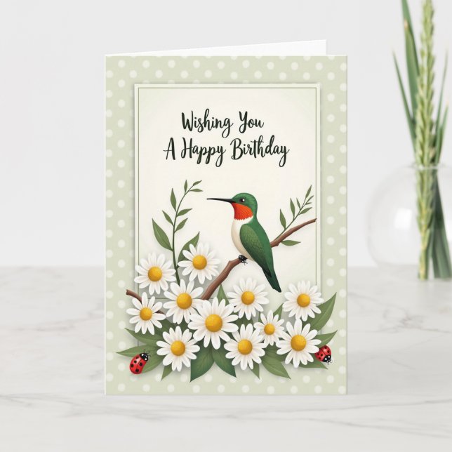 Tarjeta de cumpleaños de pájaro floral (Anverso)