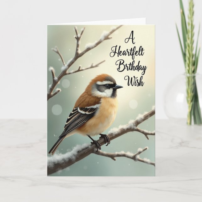 Tarjeta de cumpleaños de pájaro invernal (Anverso)