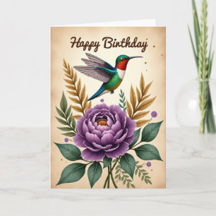 Tarjeta de cumpleaños de pájaro iridiscente de lun