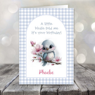 Tarjeta de cumpleaños de pájaro lindo en una rama