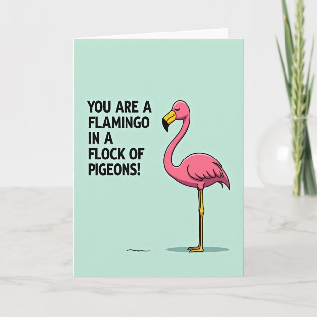 Tarjeta de cumpleaños de pájaro rosa único (Anverso)