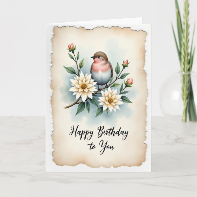 Tarjeta de cumpleaños de pájaro rústico (Anverso)