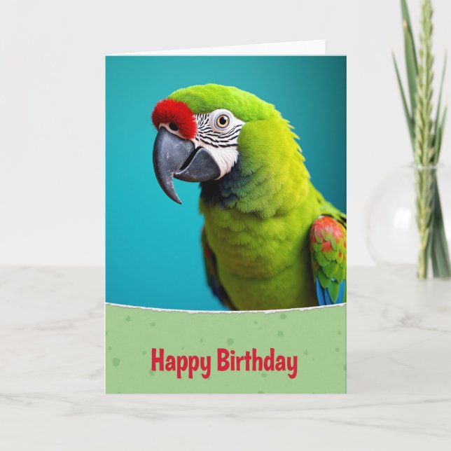 Tarjeta de cumpleaños de pájaro verde exótico (Anverso)