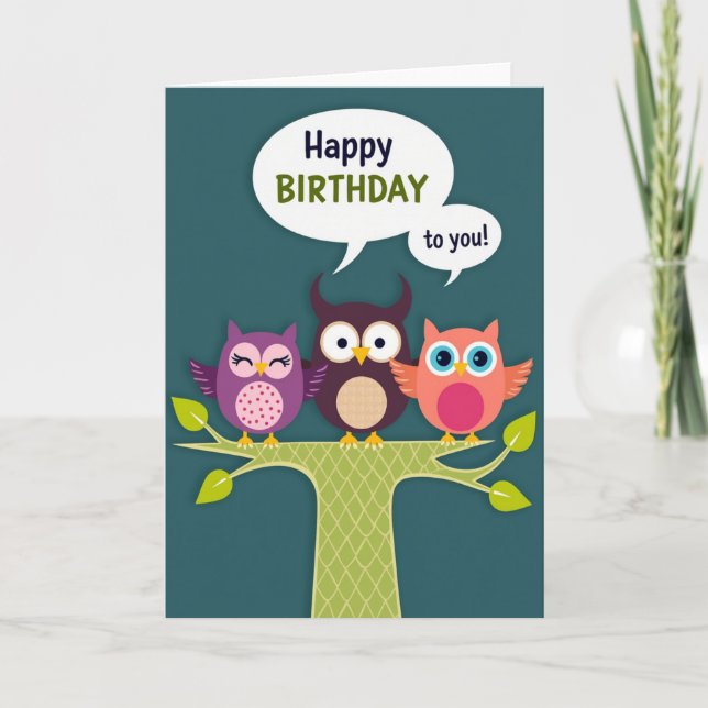 Tarjeta de cumpleaños de pájaros artísticos (Anverso)