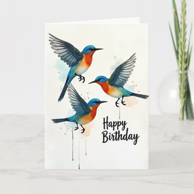 Tarjeta de cumpleaños de pájaros azules (Anverso)