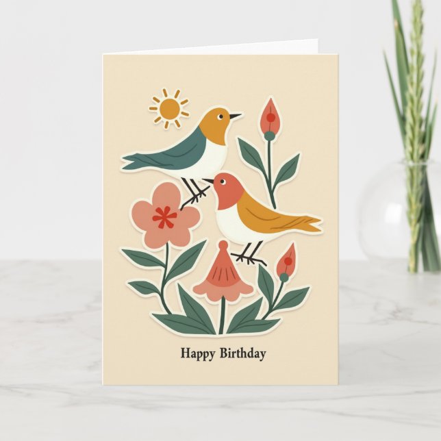Tarjeta de cumpleaños de pájaros dulces (Anverso)