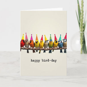Tarjeta de cumpleaños de pájaros en fila dulce