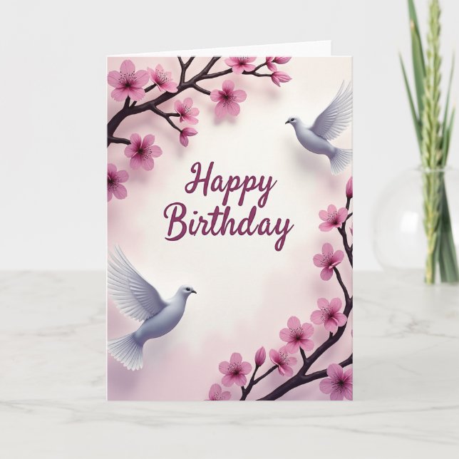 Tarjeta de cumpleaños de pájaros en flor (Anverso)