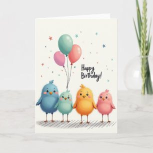 Tarjeta de cumpleaños de pájaros esponjosos dulces