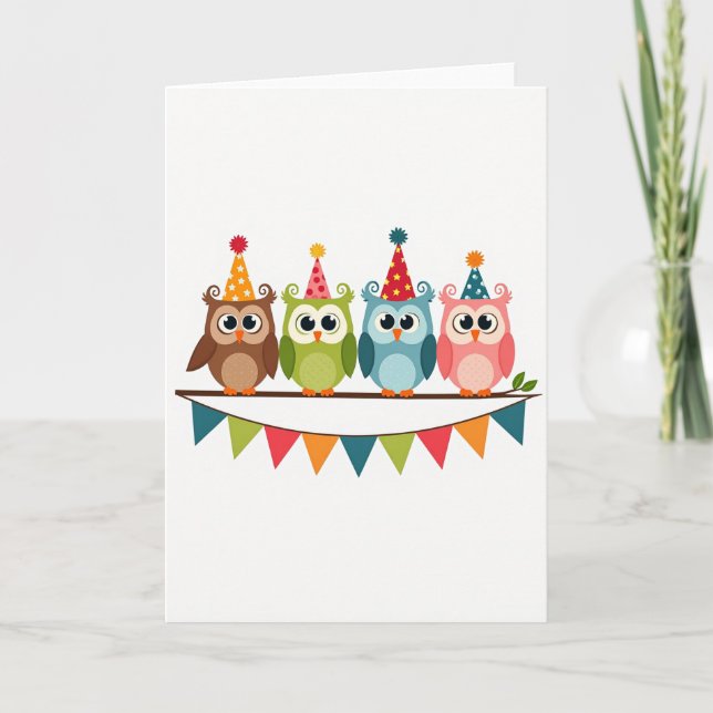 Tarjeta de cumpleaños de pájaros festivos (Anverso)