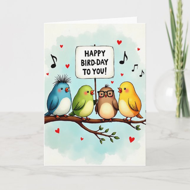 Tarjeta de cumpleaños de pájaros musicales (Anverso)