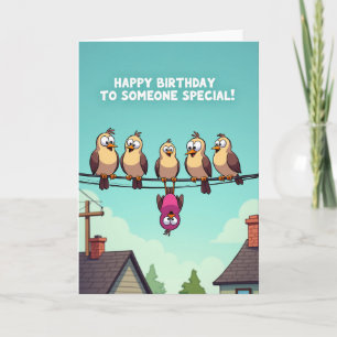 Tarjeta de cumpleaños de pájaros traviesos en un c
