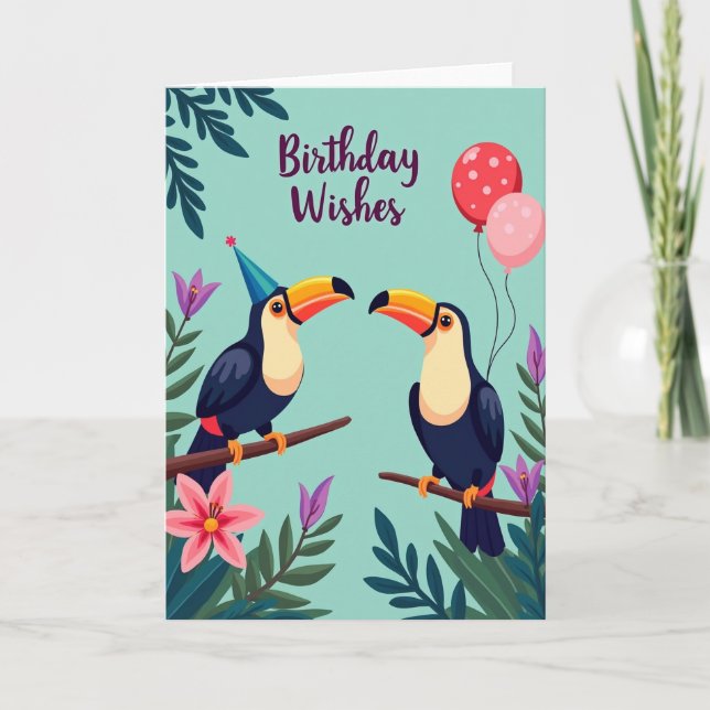 Tarjeta de cumpleaños de pájaros tropicales (Anverso)