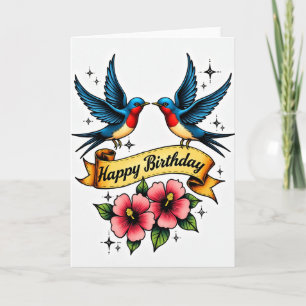 Tarjeta de cumpleaños de pájaros vibrantes
