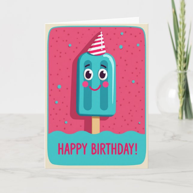Tarjeta de cumpleaños de paleta de hielo sonriente (Anverso)