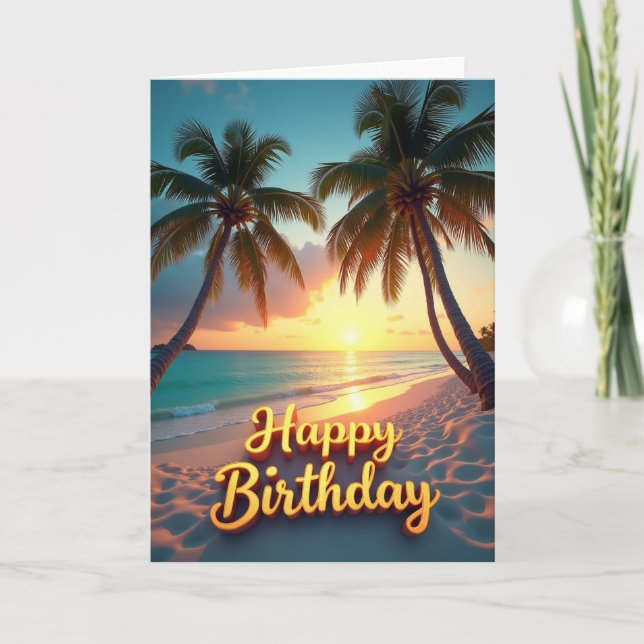 Tarjeta de cumpleaños de Palma de puesta de sol tr (Anverso)