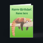 Tarjeta de cumpleaños de Panda Roja<br><div class="desc">Un bonito panda rojo,  relajante en su cumpleaños,  esta carta tiene una impresión de un dibujo pastel de un panda rojo. Puede agregar el nombre del destinatario para que esta tarjeta sea más personal.</div>
