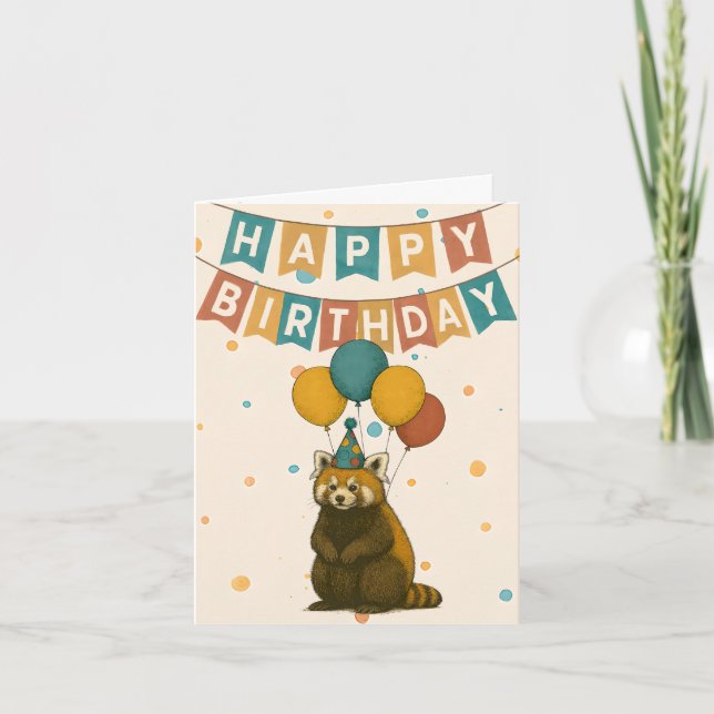 Tarjeta de cumpleaños de Panda Roja - Animal de Fi (Anverso)