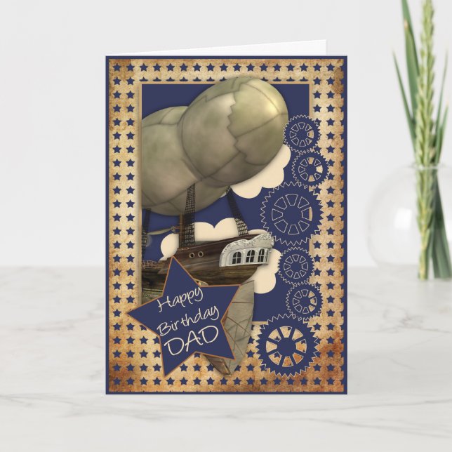 Tarjeta de cumpleaños de papá Airship Steampunk (Anverso)