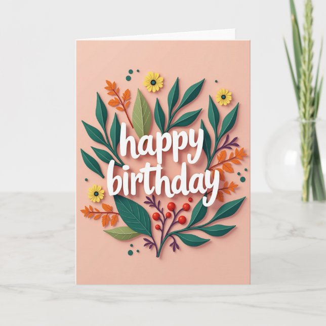 Tarjeta de cumpleaños de papel cortado rosa rubor (Anverso)