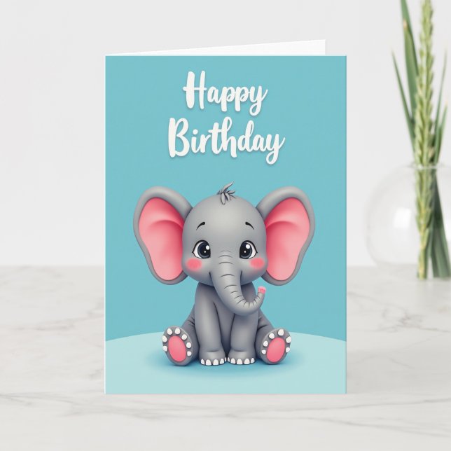Tarjeta de cumpleaños de paquidermo lindo (Anverso)