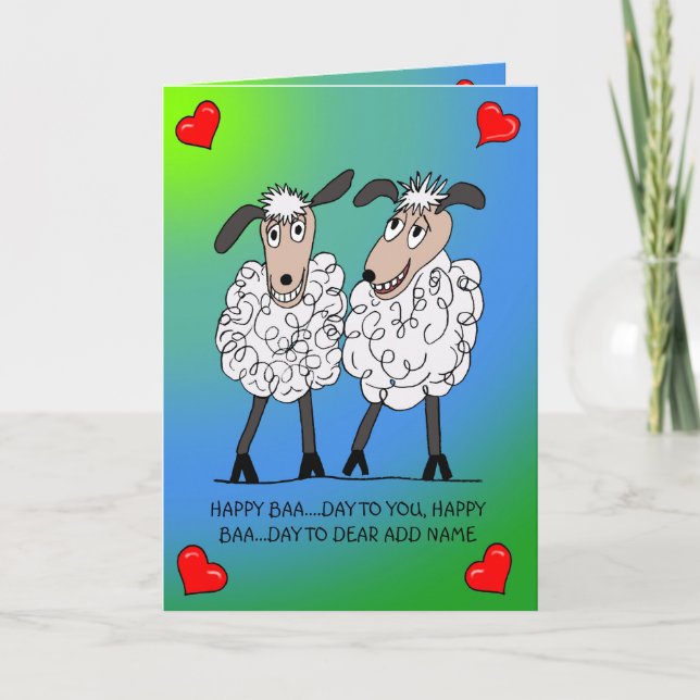 Tarjeta de cumpleaños de pareja de ovejas divertid (Anverso)