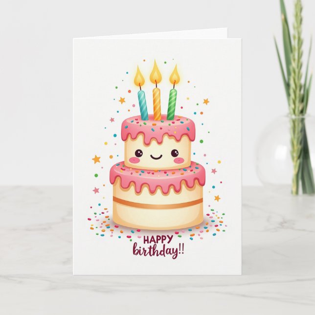 Tarjeta de cumpleaños de pastel alegre (Anverso)