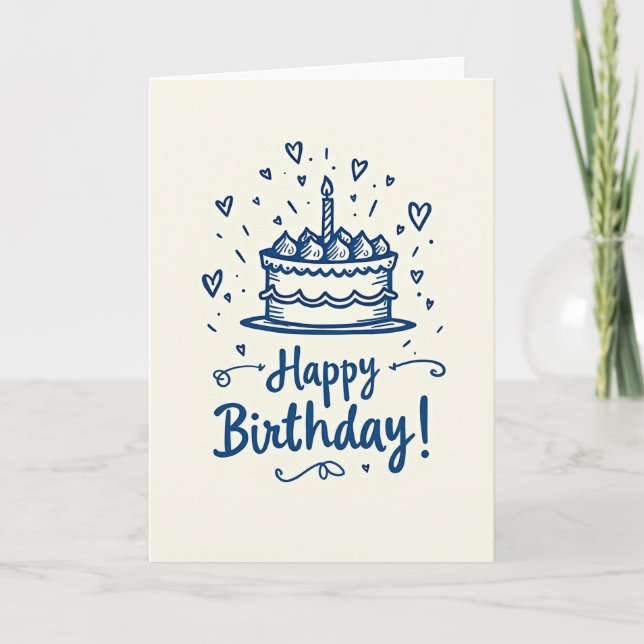 Tarjeta de cumpleaños de pastel azul (Anverso)