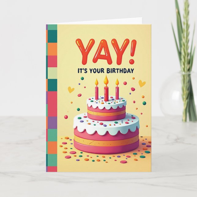 Tarjeta de cumpleaños de pastel brillante (Anverso)