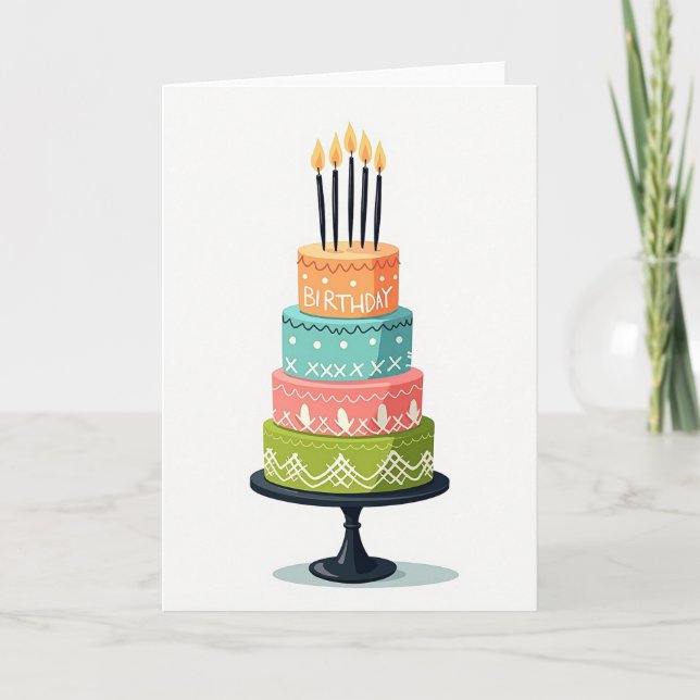 Tarjeta de cumpleaños de pastel colorido (Anverso)