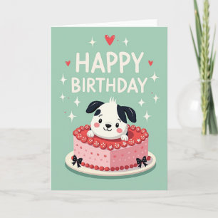 Tarjeta de cumpleaños de pastel con cachorro lindo