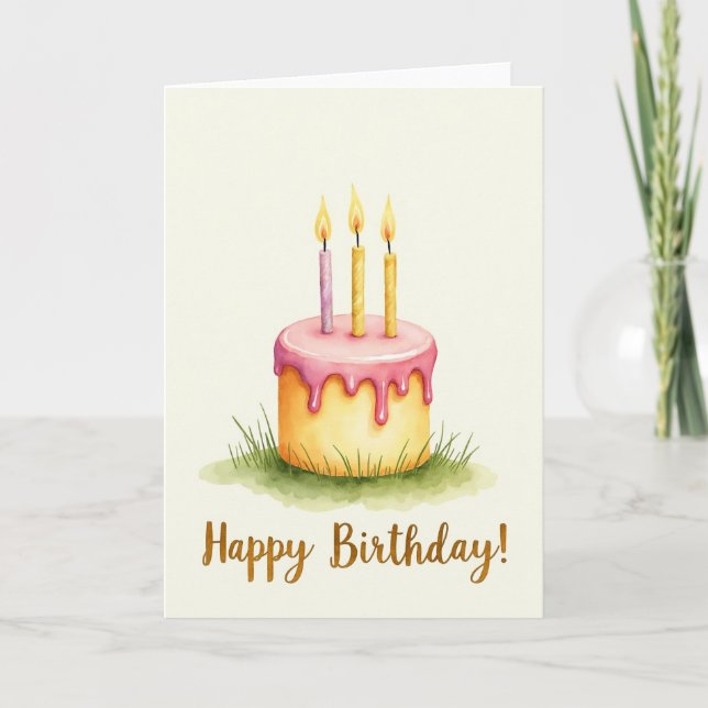 Tarjeta de cumpleaños de pastel con césped (Anverso)