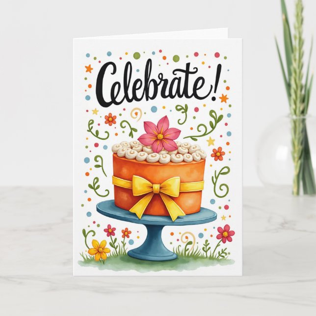 Tarjeta de cumpleaños de pastel con confeti (Anverso)