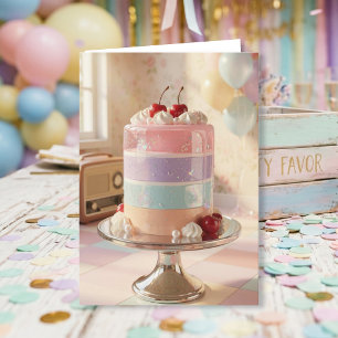 Tarjeta de cumpleaños de pastel con tonos pastel c